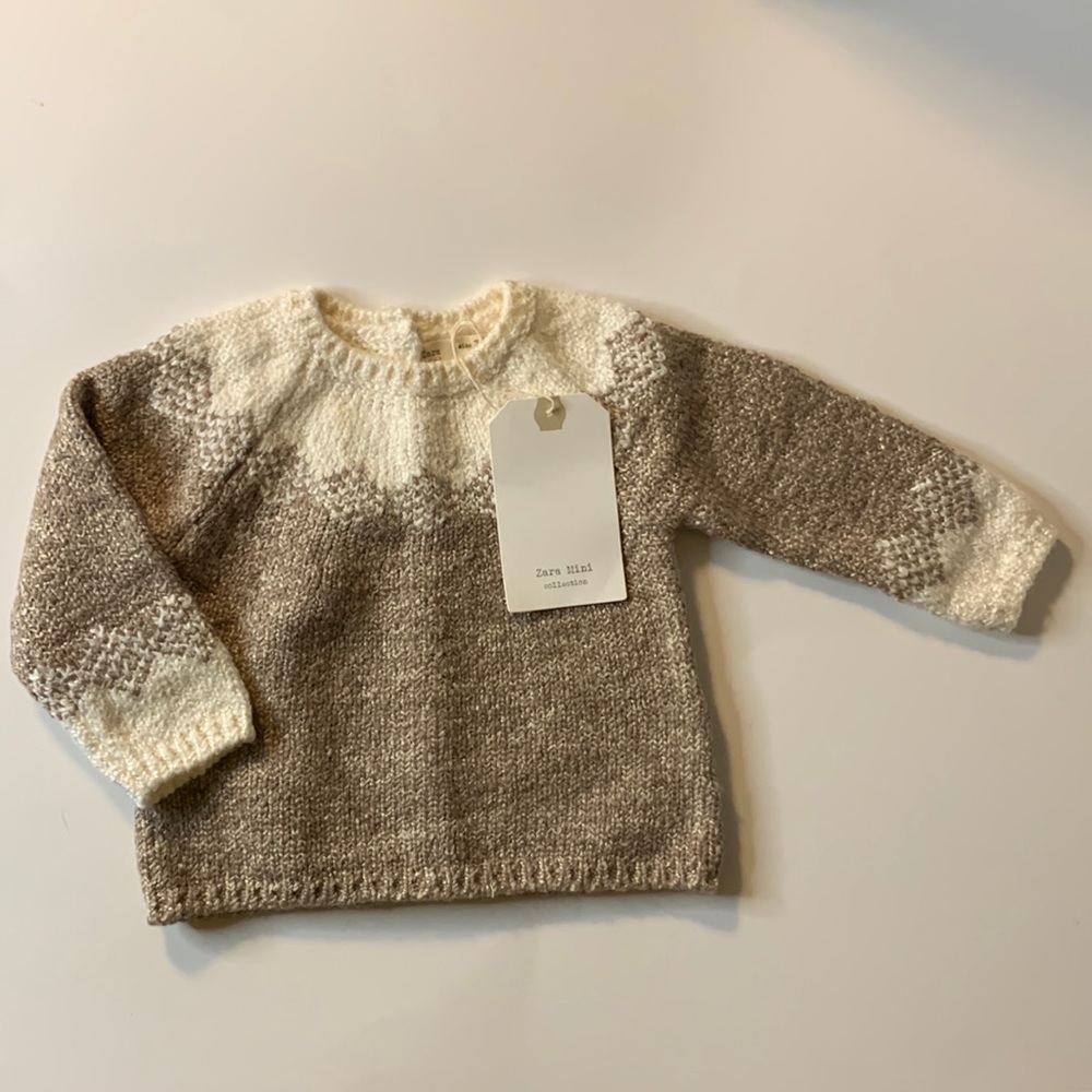 Zara Mini Collection Tan and White Knitted Baby Sweater
